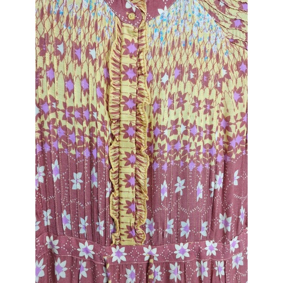 Free People Rare Feelings Printed Dress In Goldenrod Combo Ruffles Size Medium - Picture 5 of 12